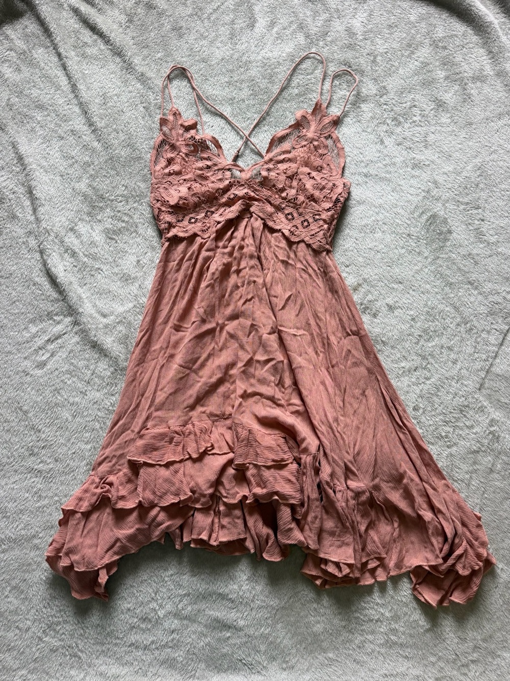 Free People Dusty Rose Lace-Trim Asymmetrical Slip Dress